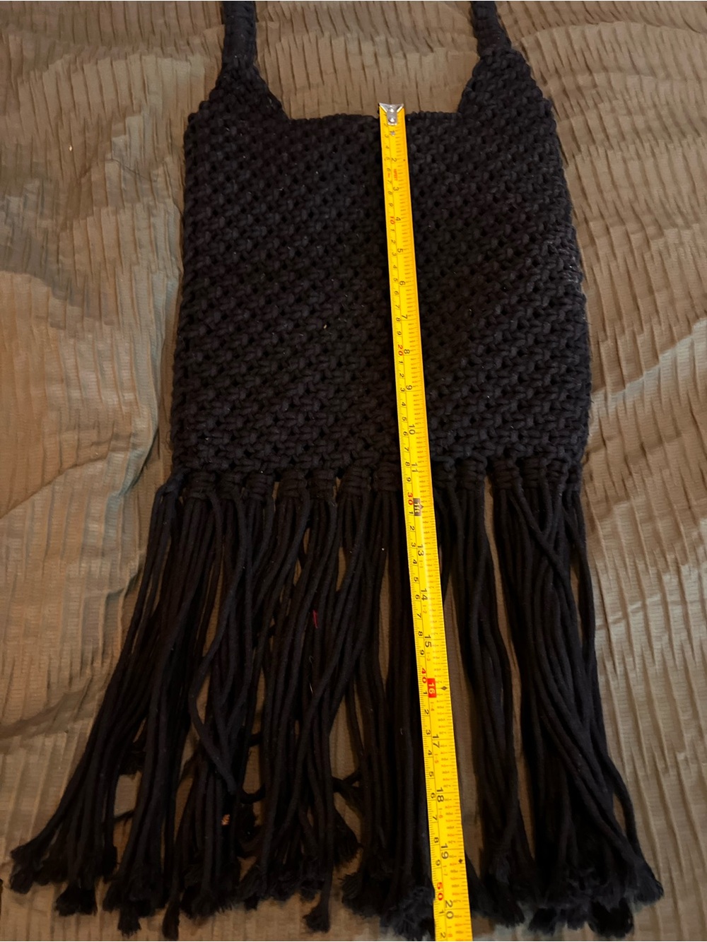 Handmade Black Knit Fringe Shoulder Bag - Brand Not Specified
